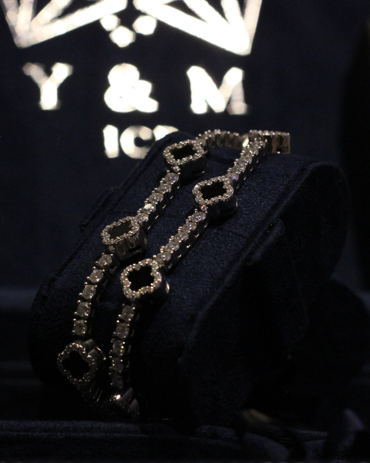 3mm Black Motif Diamond Moissanite Tennis Bracelet